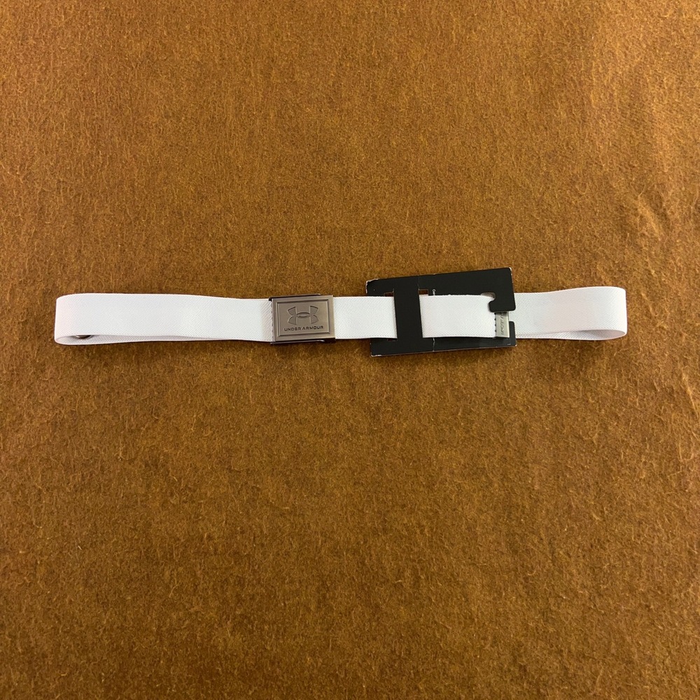 Under Armour Mens OSFM White Golf Webbing Plaque Buckle Belt 1383935 NWT
